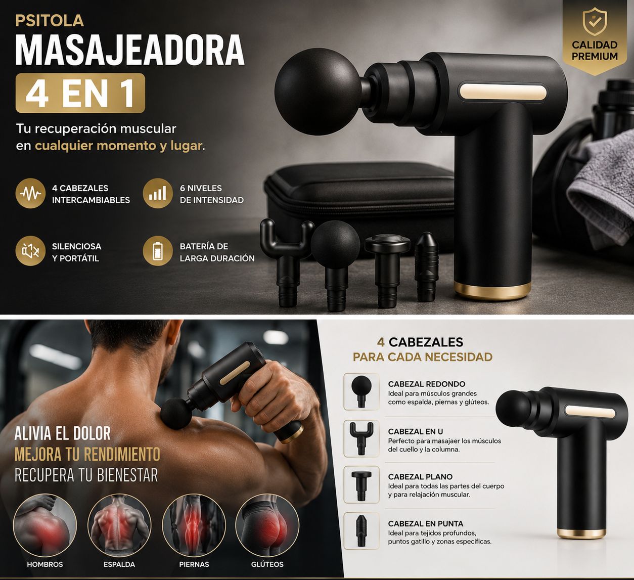 Pistola Masajeadora 4 en 1